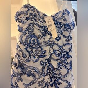 Mediterranean Floral Ruched Midi-Dress